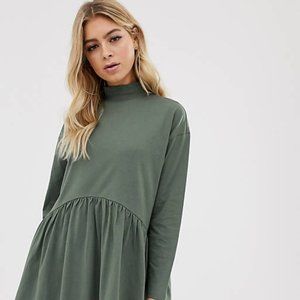 ASOS DESIGN High Neck Curve Seam Smock Dress